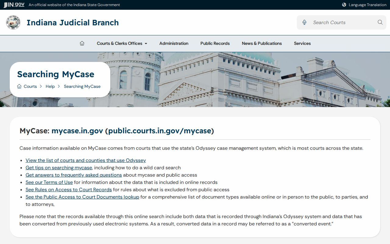 Official MyCase help for Harrison County case information