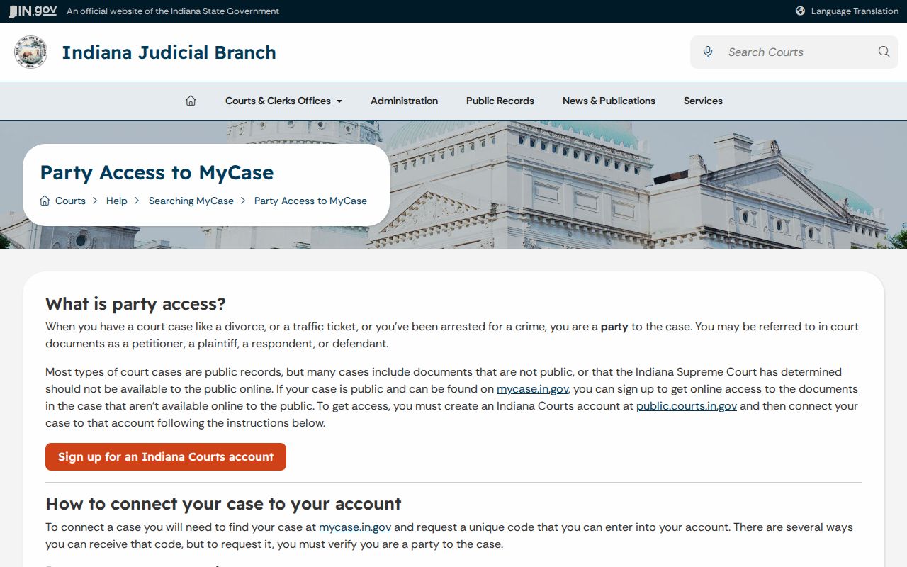 MyCase party access process for Harrison County cases