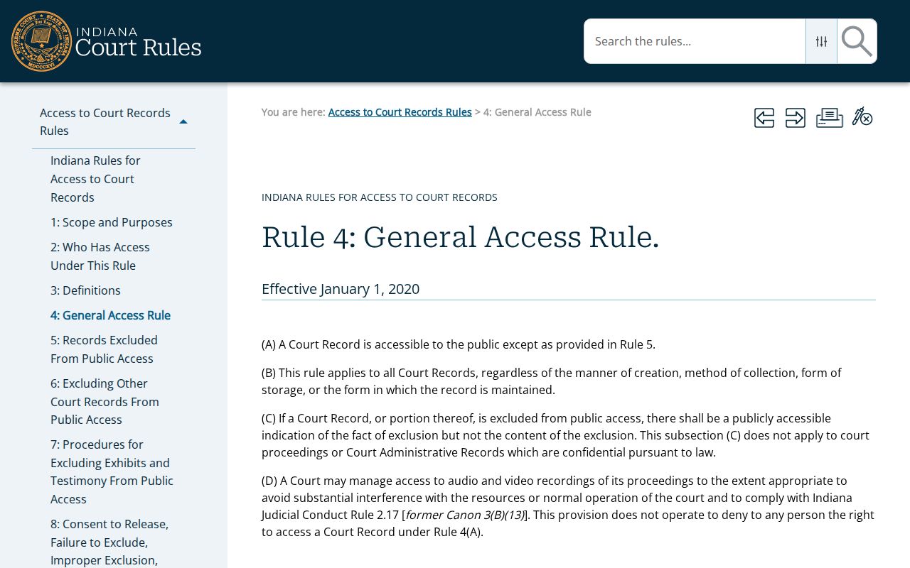 Indiana Access Rule 4 for Palmyra files