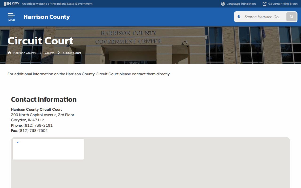 Harrison Circuit Court information for civil court dockets