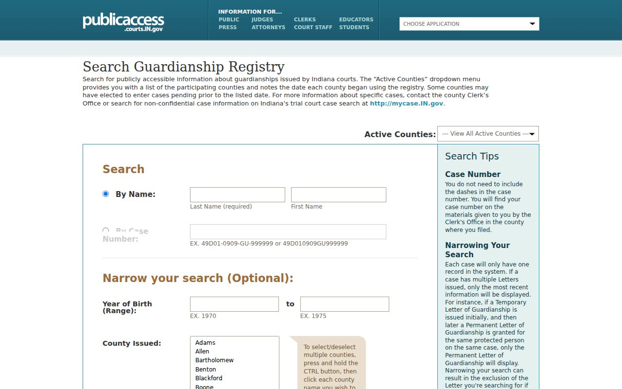 Indiana Guardianship Registry search relevant to Harrison Circuit Court
