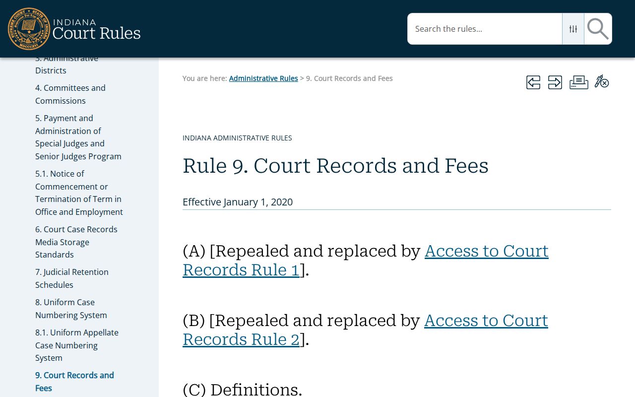 Indiana Administrative Rule 9 calendar context for Harrison County