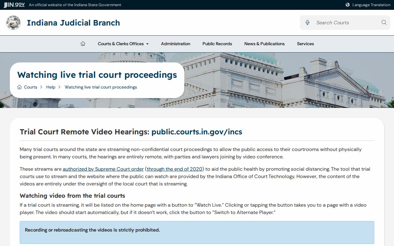 Indiana trial court hearing guidance for Harrison County calendar users